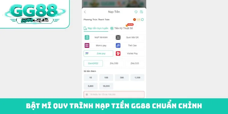 Bật mí quy trình nạp tiền GG88 chuẩn chỉnh